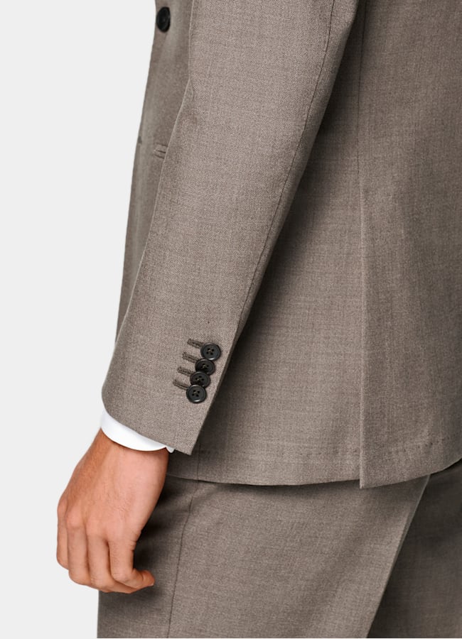 SUITSUPPLY All Season Wrinkle-Free 4-Ply Wool by Rogna, Italy Taupe Tailored Fit Havana Suit