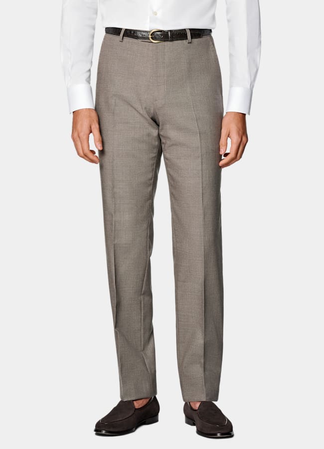 SUITSUPPLY All Season Wrinkle-Free 4-Ply Wool by Rogna, Italy Taupe Tailored Fit Havana Suit