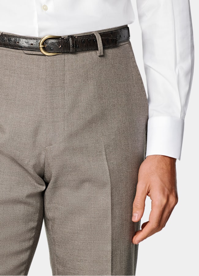 SUITSUPPLY All Season Wrinkle-Free 4-Ply Wool by Rogna, Italy Taupe Tailored Fit Havana Suit