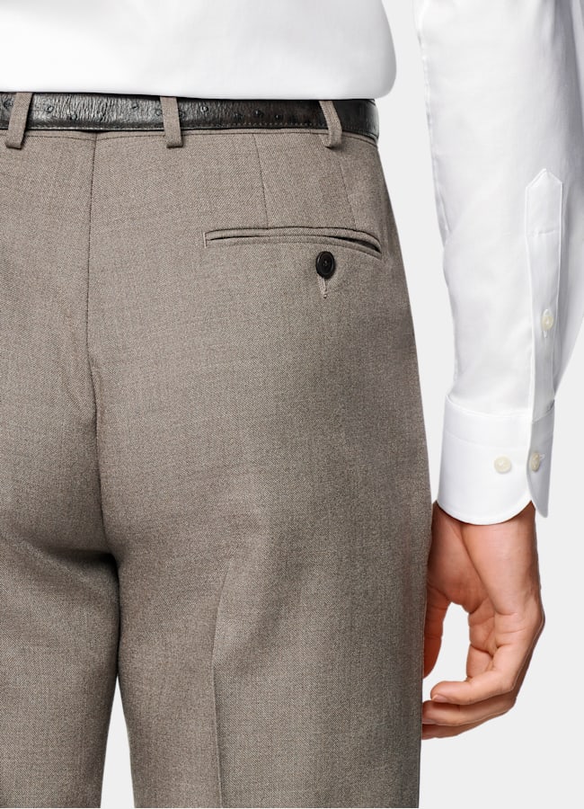 SUITSUPPLY All Season Wrinkle-Free 4-Ply Wool by Rogna, Italy Taupe Tailored Fit Havana Suit