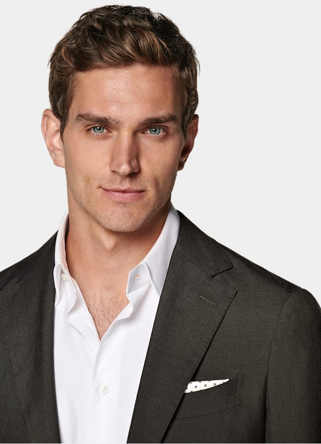 SUITSUPPLY Summer Wool Silk Linen by Rogna, Italy Dark Brown Tailored Fit Havana Suit