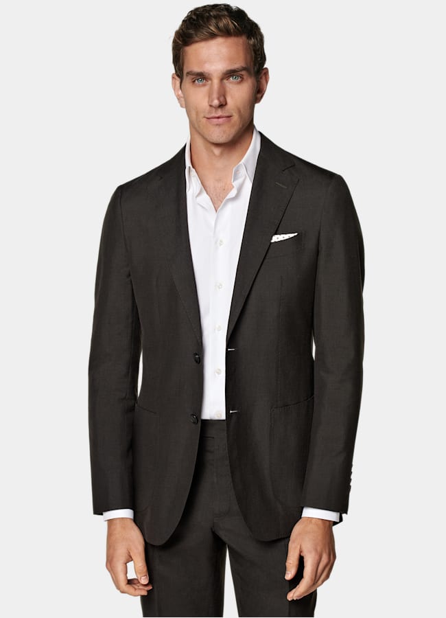 SUITSUPPLY Summer Wool Silk Linen by Rogna, Italy Dark Brown Tailored Fit Havana Suit