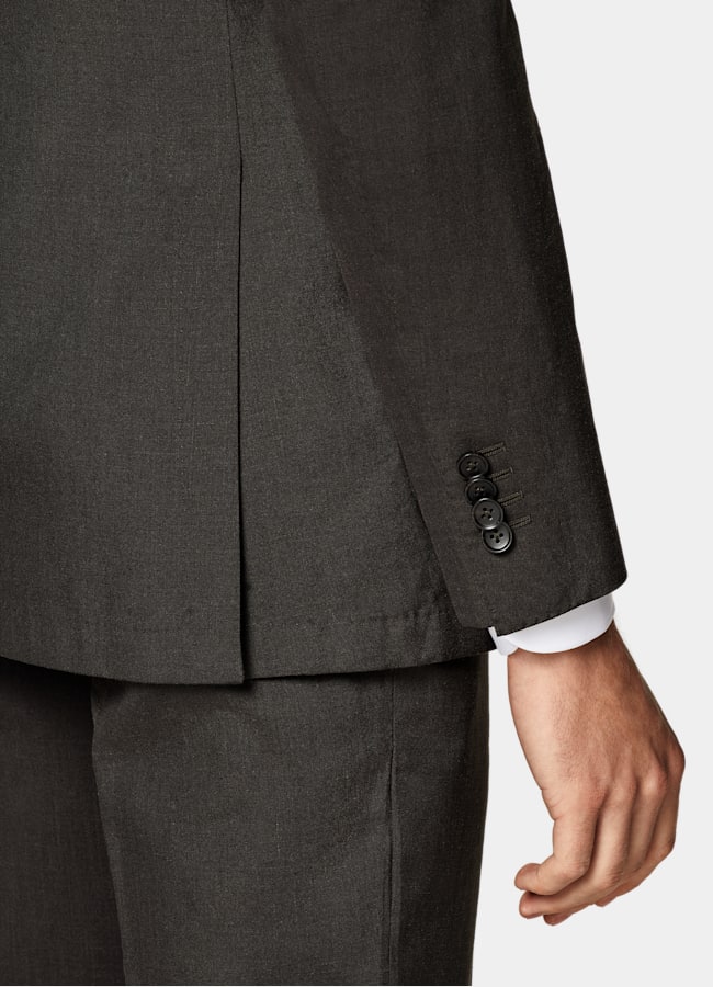 SUITSUPPLY Summer Wool Silk Linen by Rogna, Italy Dark Brown Tailored Fit Havana Suit