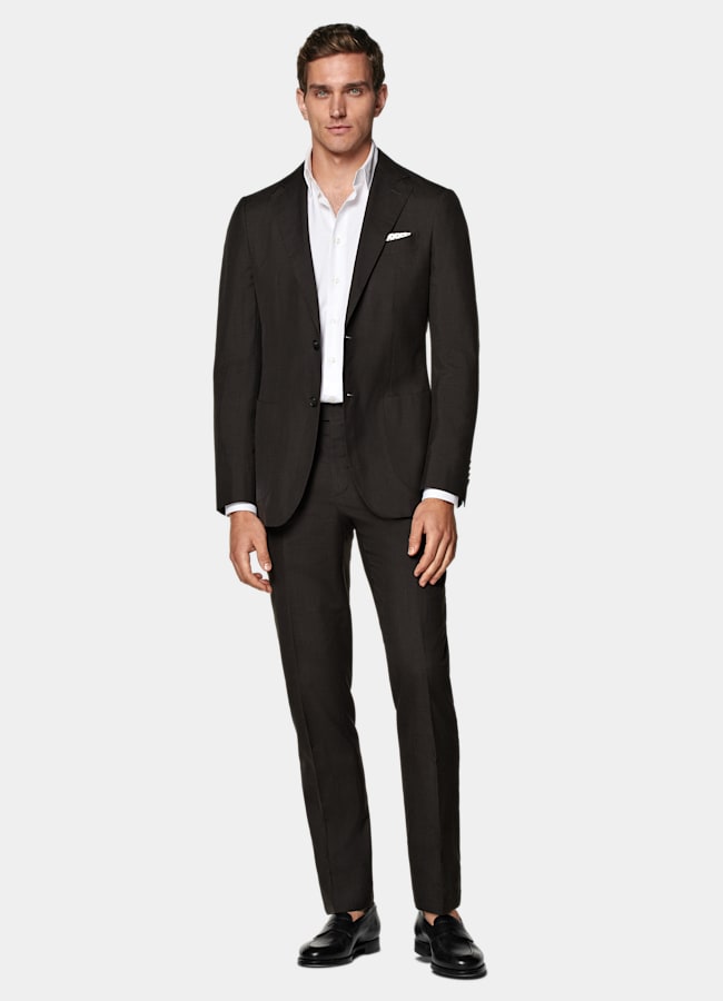 SUITSUPPLY Summer Wool Silk Linen by Rogna, Italy Dark Brown Tailored Fit Havana Suit