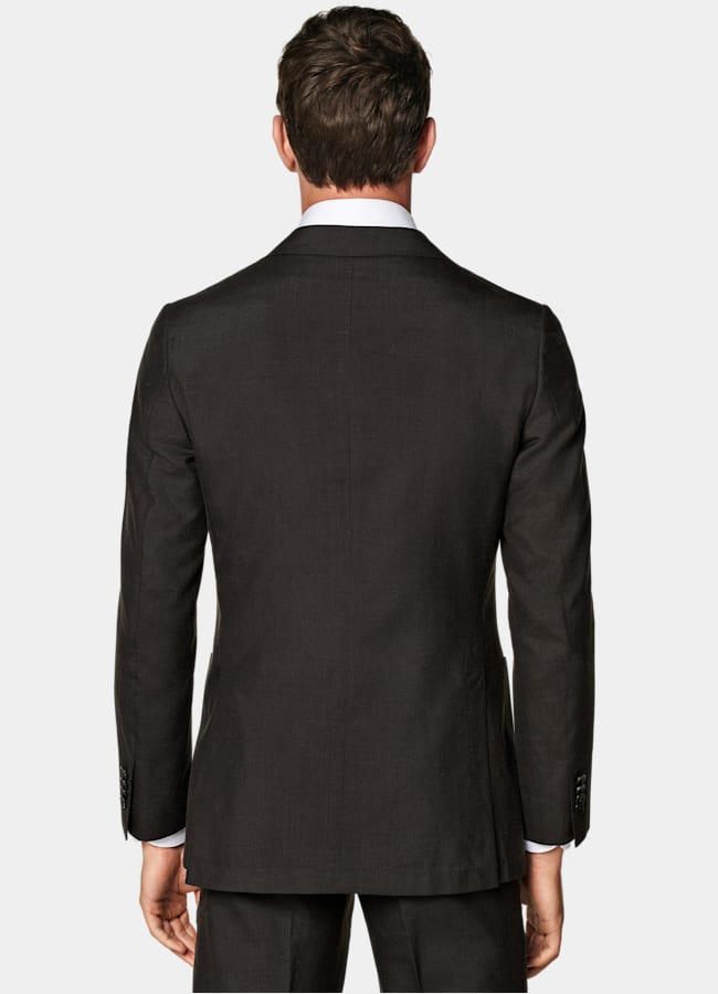 SUITSUPPLY Summer Wool Silk Linen by Rogna, Italy Dark Brown Tailored Fit Havana Suit