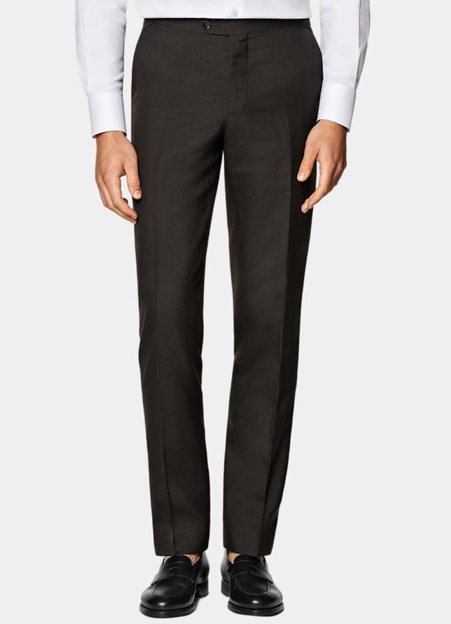 SUITSUPPLY Summer Wool Silk Linen by Rogna, Italy Dark Brown Tailored Fit Havana Suit