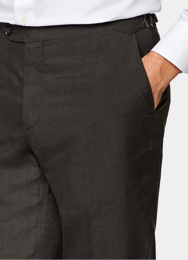 SUITSUPPLY Summer Wool Silk Linen by Rogna, Italy Dark Brown Tailored Fit Havana Suit