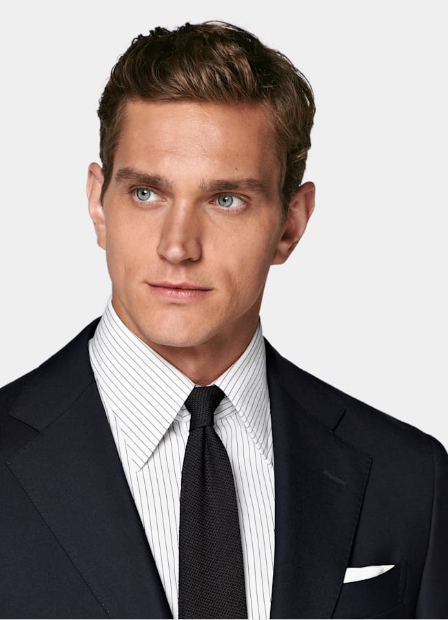 SUITSUPPLY All Season Pure S150's Wool by E.Thomas, Italy Navy Tailored Fit Havana Suit