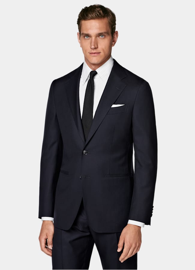SUITSUPPLY All Season Pure S150's Wool by E.Thomas, Italy Navy Tailored Fit Havana Suit