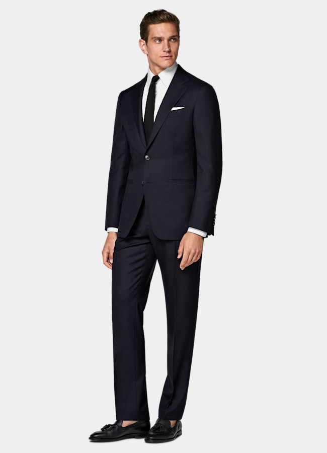 SUITSUPPLY All Season Pure S150's Wool by E.Thomas, Italy Navy Tailored Fit Havana Suit