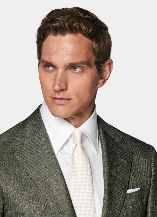 SUITSUPPLY Spring/Summer Wool Silk Linen by E.Thomas, Italy Dark Green Tailored Fit Havana Suit