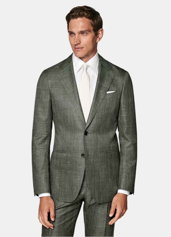 SUITSUPPLY Spring/Summer Wool Silk Linen by E.Thomas, Italy Dark Green Tailored Fit Havana Suit
