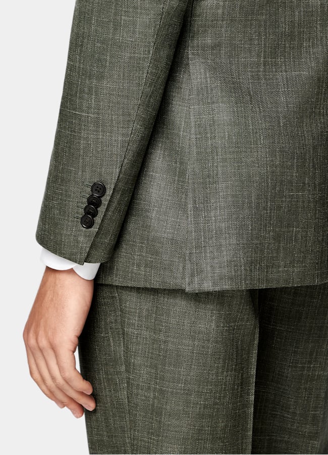 SUITSUPPLY Spring/Summer Wool Silk Linen by E.Thomas, Italy Dark Green Tailored Fit Havana Suit