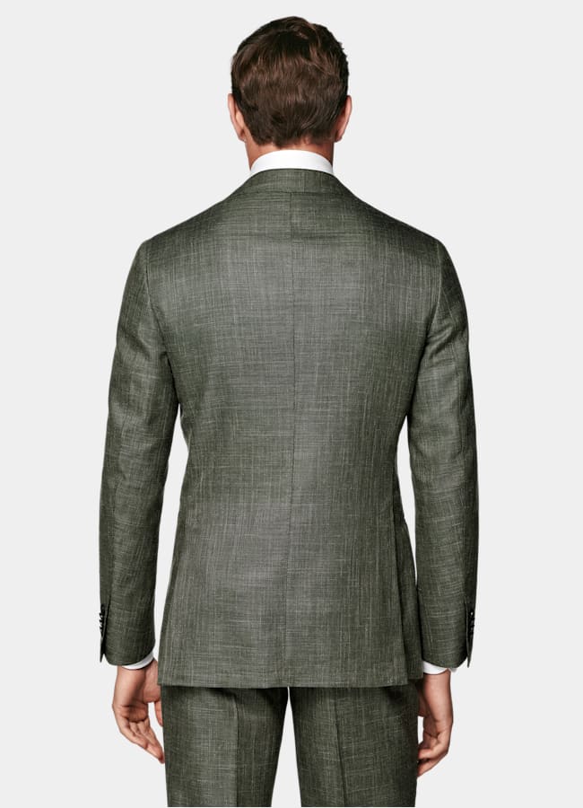 SUITSUPPLY Spring/Summer Wool Silk Linen by E.Thomas, Italy Dark Green Tailored Fit Havana Suit