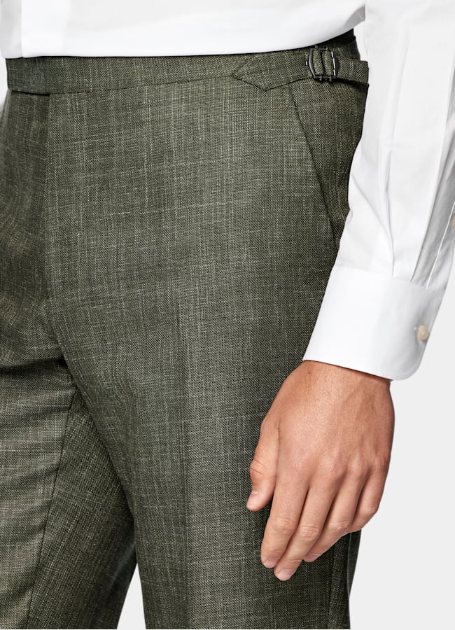 SUITSUPPLY Spring/Summer Wool Silk Linen by E.Thomas, Italy Dark Green Tailored Fit Havana Suit