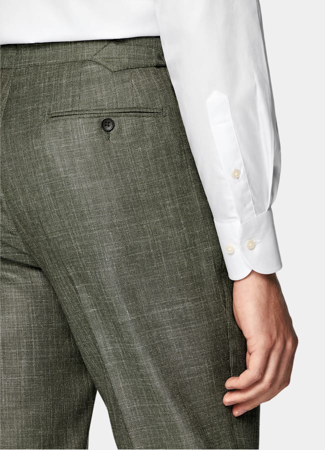 SUITSUPPLY Spring/Summer Wool Silk Linen by E.Thomas, Italy Dark Green Tailored Fit Havana Suit