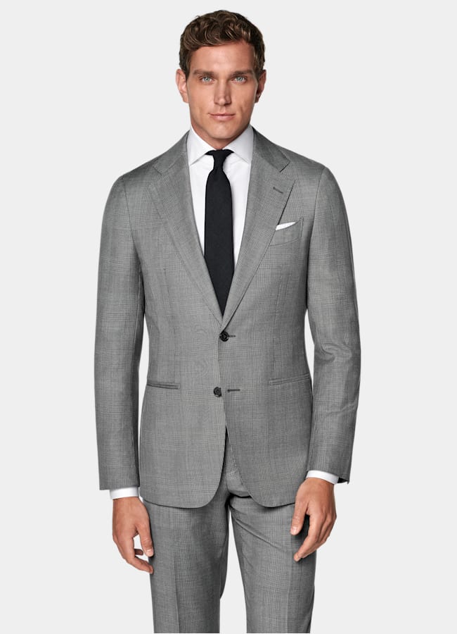 SUITSUPPLY All Season Pure S130's Wool by Drago, Italy Mid Grey Checked Tailored Fit Havana Suit