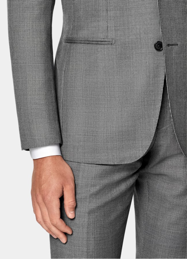 SUITSUPPLY All Season Pure S130's Wool by Drago, Italy Mid Grey Checked Tailored Fit Havana Suit