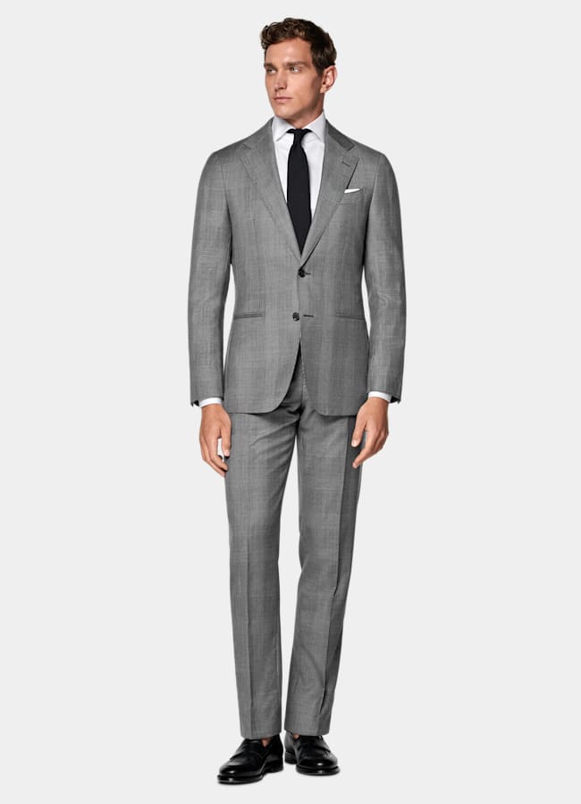 SUITSUPPLY All Season Pure S130's Wool by Drago, Italy Mid Grey Checked Tailored Fit Havana Suit