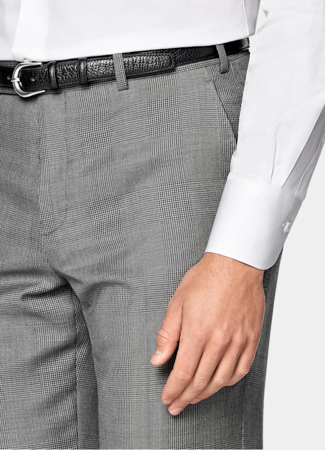 SUITSUPPLY All Season Pure S130's Wool by Drago, Italy Mid Grey Checked Tailored Fit Havana Suit