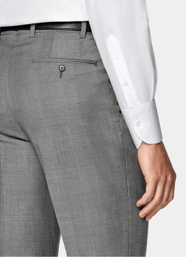 SUITSUPPLY All Season Pure S130's Wool by Drago, Italy Mid Grey Checked Tailored Fit Havana Suit