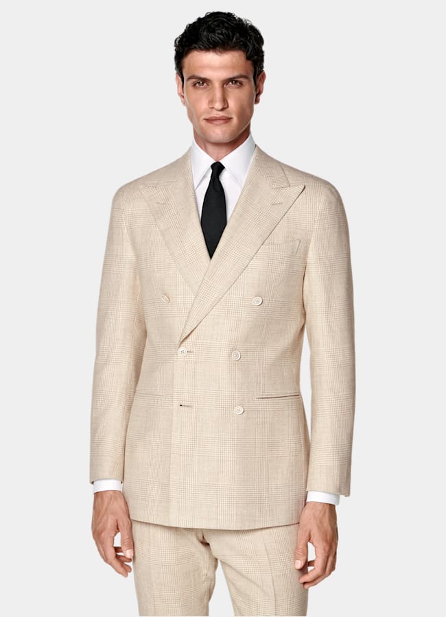 SUITSUPPLY Invierno Alpaca, lana y poliamida de Ferla, Italia Traje Havana de cuadro arena tailored fit