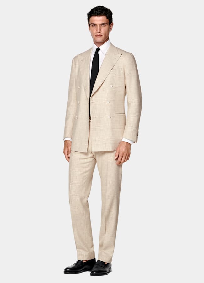 SUITSUPPLY Invierno Alpaca, lana y poliamida de Ferla, Italia Traje Havana de cuadro arena tailored fit