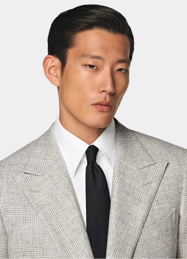 SUITSUPPLY Winter Alpaca Wool Polyamide by Ferla, Italy Light Grey Checked Tailored Fit Havana Suit