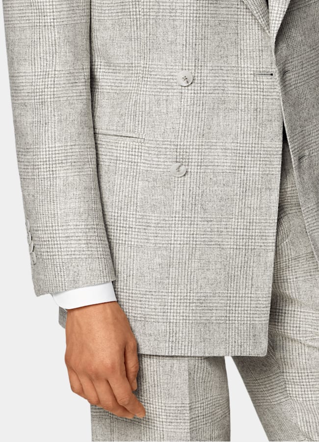SUITSUPPLY Winter Alpaca Wool Polyamide by Ferla, Italy Light Grey Checked Tailored Fit Havana Suit