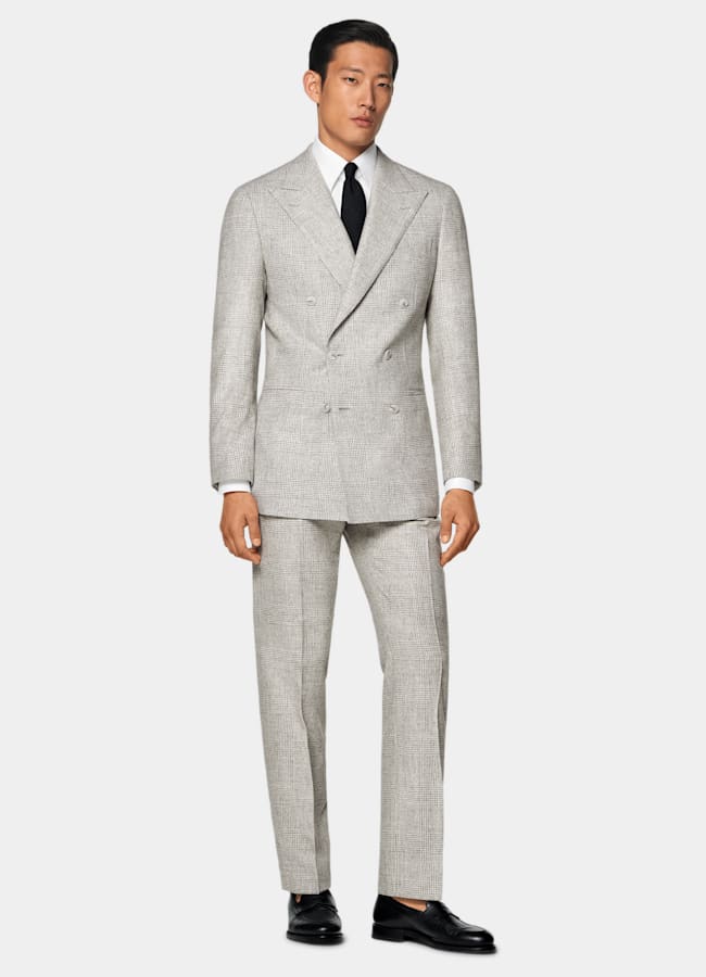 SUITSUPPLY Winter Alpaca Wool Polyamide by Ferla, Italy Light Grey Checked Tailored Fit Havana Suit