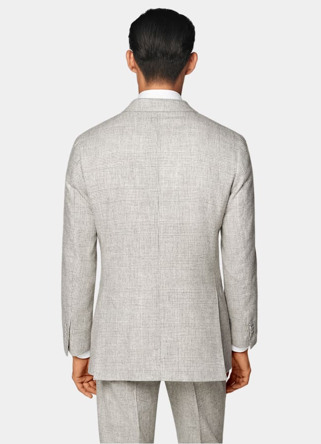 SUITSUPPLY Winter Alpaca Wool Polyamide by Ferla, Italy Light Grey Checked Tailored Fit Havana Suit