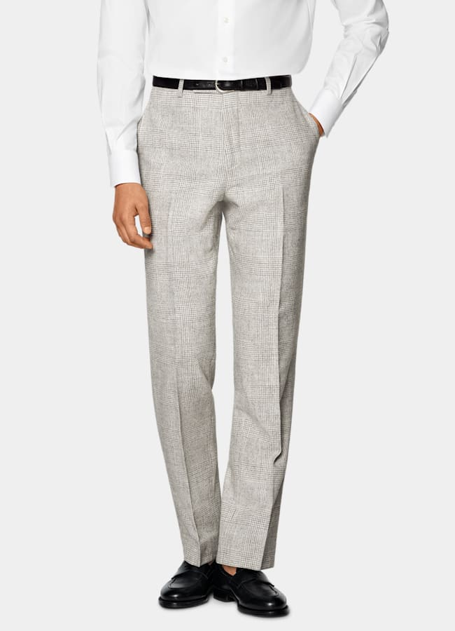 SUITSUPPLY Winter Alpaca Wool Polyamide by Ferla, Italy Light Grey Checked Tailored Fit Havana Suit