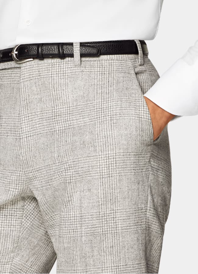 SUITSUPPLY Winter Alpaca Wool Polyamide by Ferla, Italy Light Grey Checked Tailored Fit Havana Suit