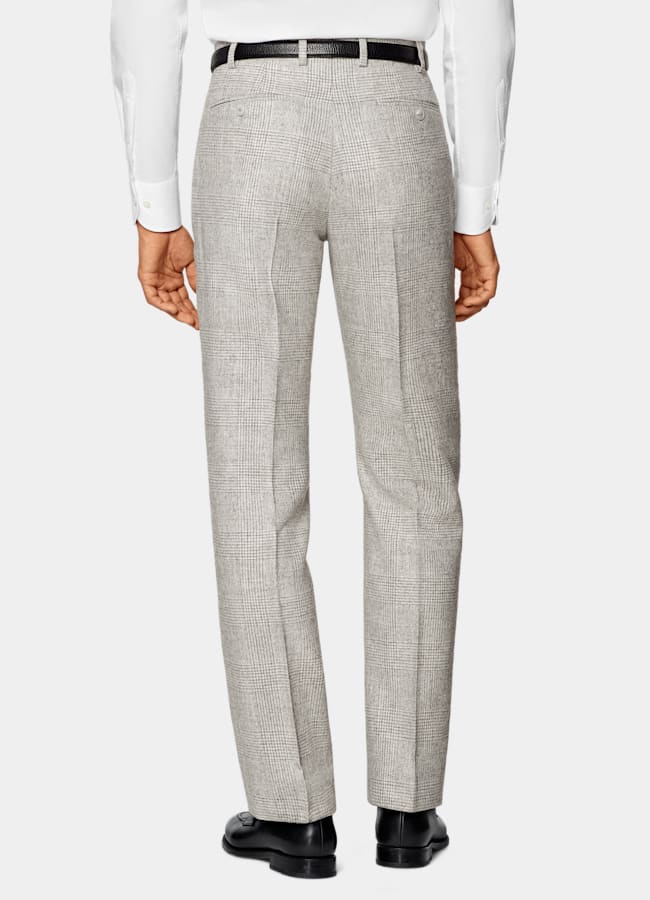 SUITSUPPLY Winter Alpaca Wool Polyamide by Ferla, Italy Light Grey Checked Tailored Fit Havana Suit