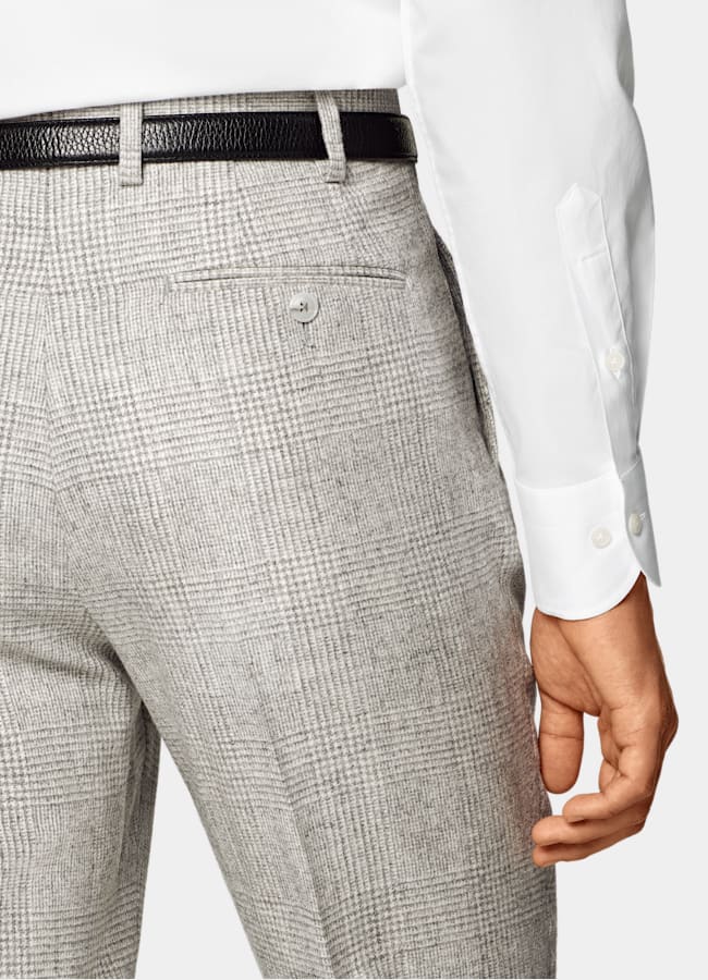 SUITSUPPLY Winter Alpaca Wool Polyamide by Ferla, Italy Light Grey Checked Tailored Fit Havana Suit