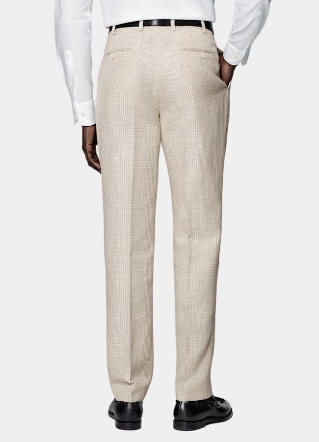 SUITSUPPLY Frühjahr/Sommer Leinen Baumwolle Seide Wolle von Ferla, Italien Sandfarbenes kariertes Havana-Sakko Tailored Fit