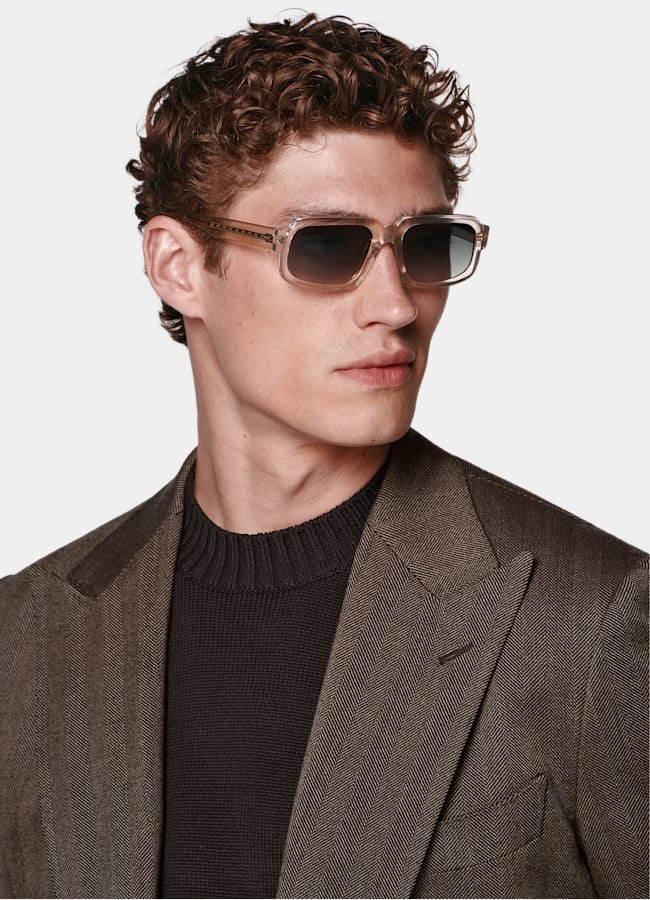 SUITSUPPLY All season Laine 4 fils sans repassage par Rogna, Italie Costume Milano coupe Tailored marron moyen à chevrons