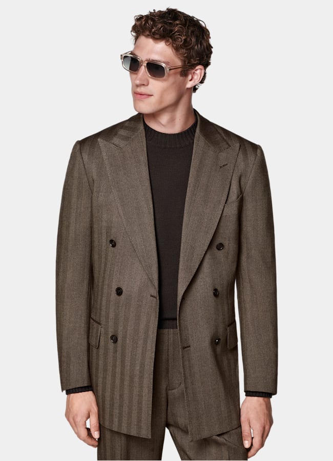 SUITSUPPLY All season Laine 4 fils sans repassage par Rogna, Italie Costume Milano coupe Tailored marron moyen à chevrons