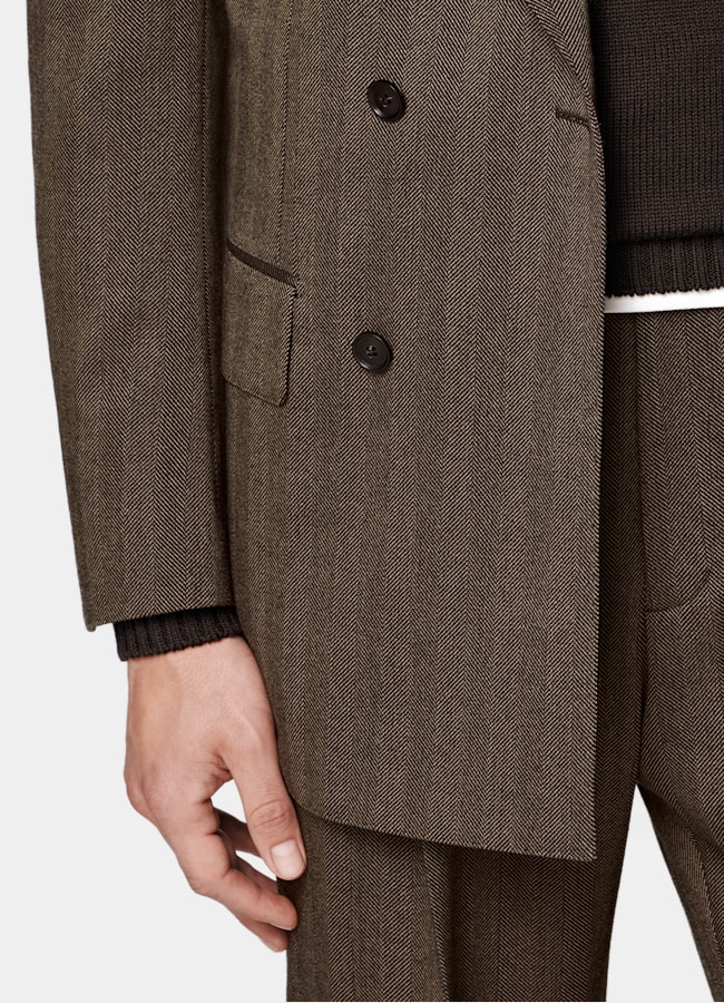 SUITSUPPLY All season Laine 4 fils sans repassage par Rogna, Italie Costume Milano coupe Tailored marron moyen à chevrons