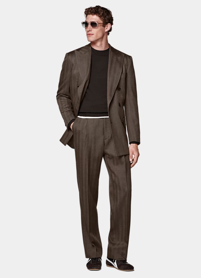 SUITSUPPLY All season Laine 4 fils sans repassage par Rogna, Italie Costume Milano coupe Tailored marron moyen à chevrons