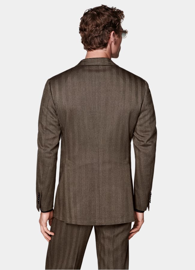 SUITSUPPLY All season Laine 4 fils sans repassage par Rogna, Italie Costume Milano coupe Tailored marron moyen à chevrons
