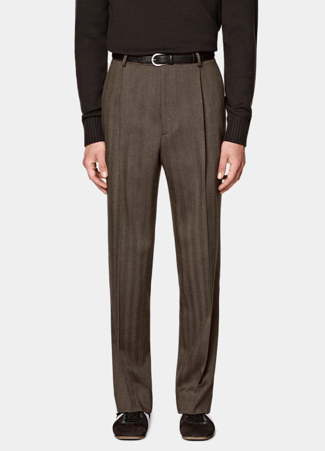 SUITSUPPLY All season Laine 4 fils sans repassage par Rogna, Italie Costume Milano coupe Tailored marron moyen à chevrons
