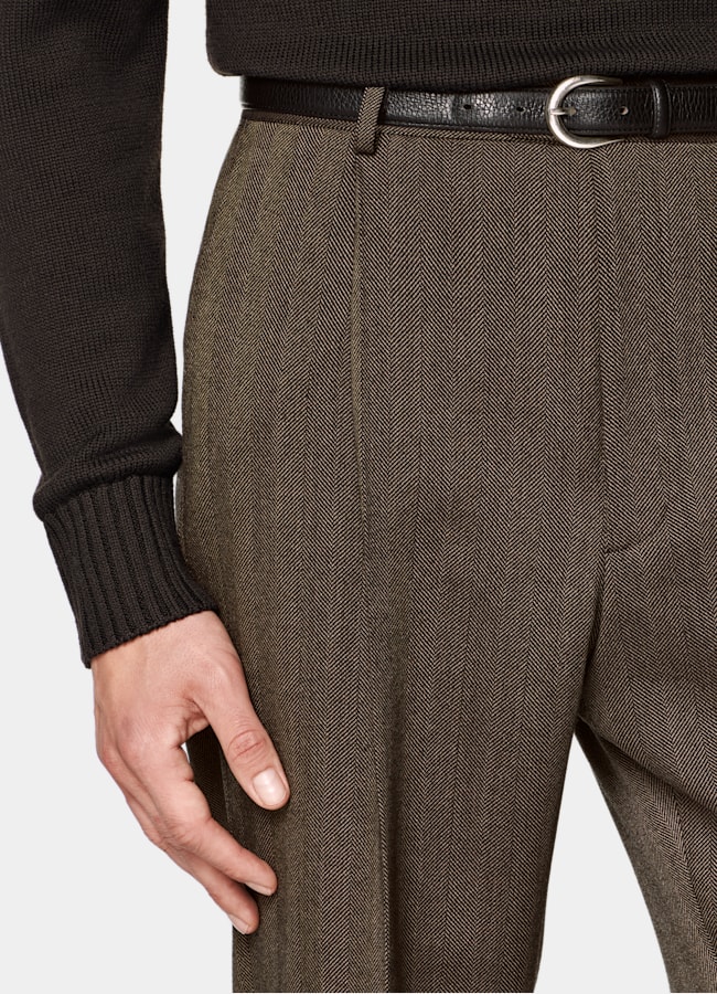 SUITSUPPLY All season Laine 4 fils sans repassage par Rogna, Italie Costume Milano coupe Tailored marron moyen à chevrons