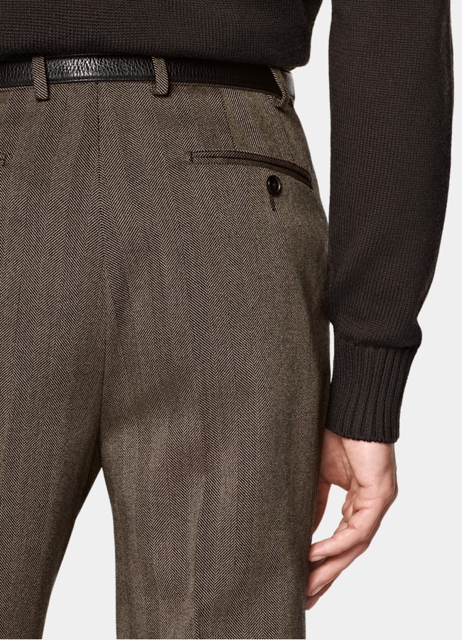 SUITSUPPLY All season Laine 4 fils sans repassage par Rogna, Italie Costume Milano coupe Tailored marron moyen à chevrons