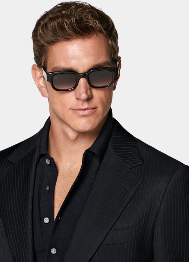 SUITSUPPLY All Season Pure S130's Wool by Carlo Barbera, Italy Navy Striped Tailored Fit Milano Suit