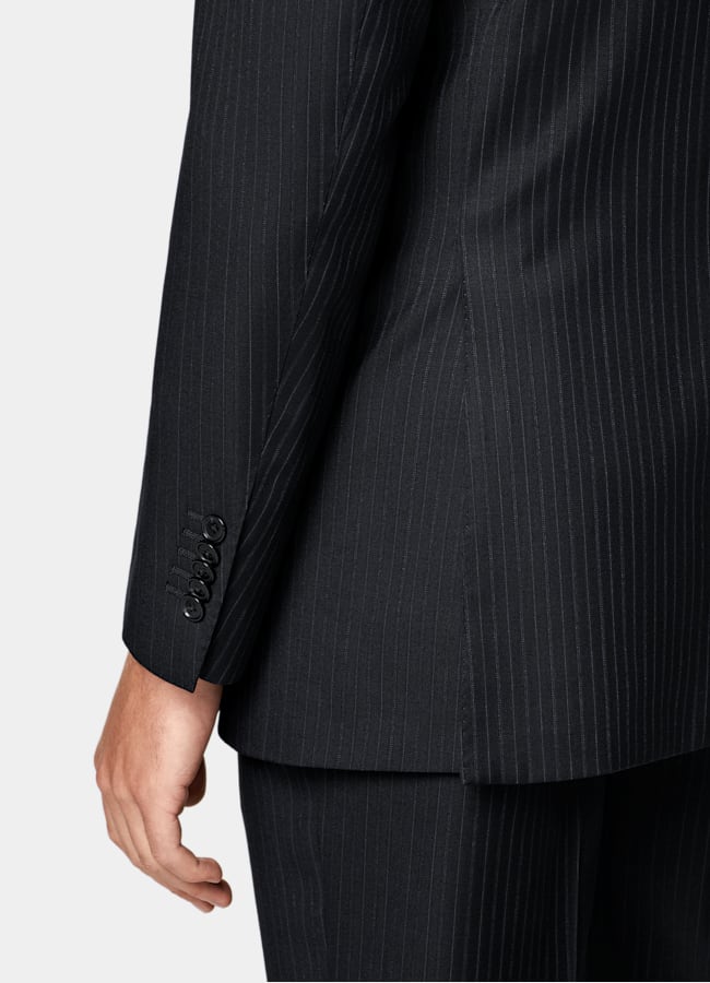 SUITSUPPLY All Season Pure S130's Wool by Carlo Barbera, Italy Navy Striped Tailored Fit Milano Suit