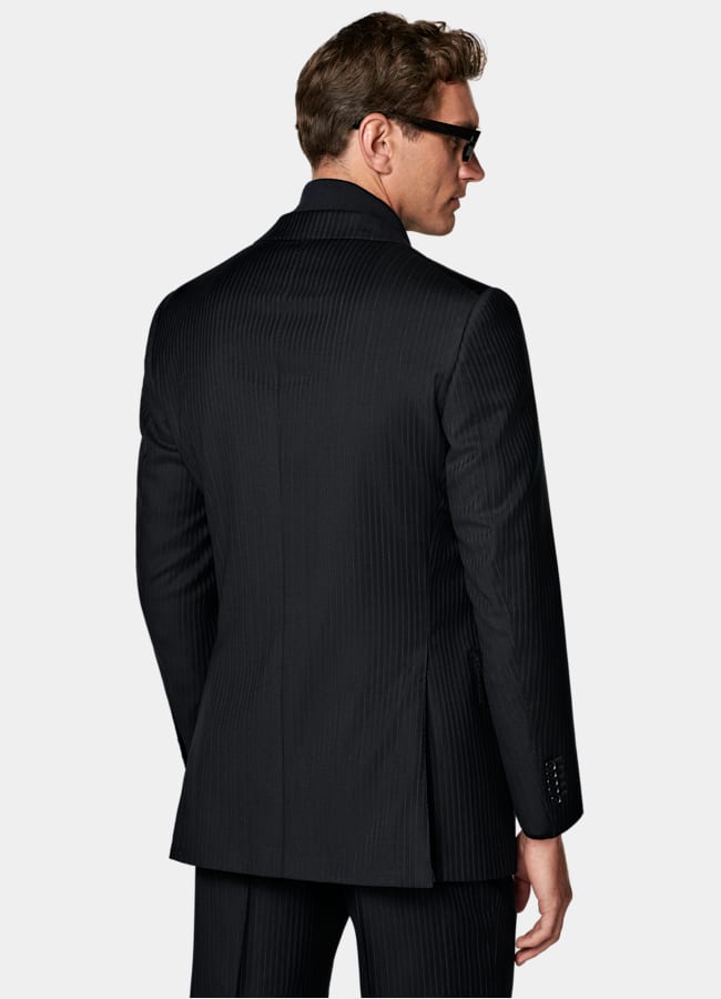 SUITSUPPLY All Season Pure S130's Wool by Carlo Barbera, Italy Navy Striped Tailored Fit Milano Suit