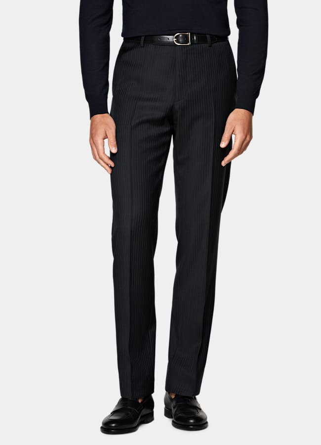 SUITSUPPLY All Season Pure S130's Wool by Carlo Barbera, Italy Navy Striped Tailored Fit Milano Suit