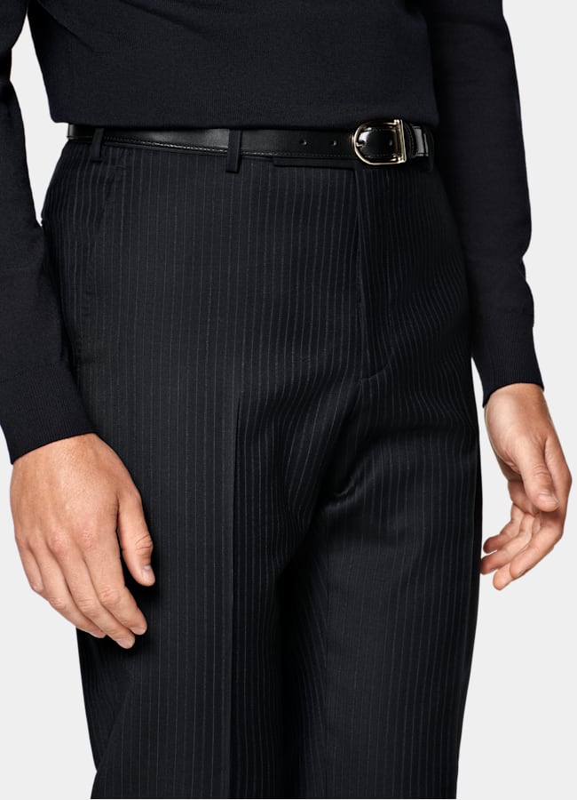 SUITSUPPLY All Season Pure S130's Wool by Carlo Barbera, Italy Navy Striped Tailored Fit Milano Suit