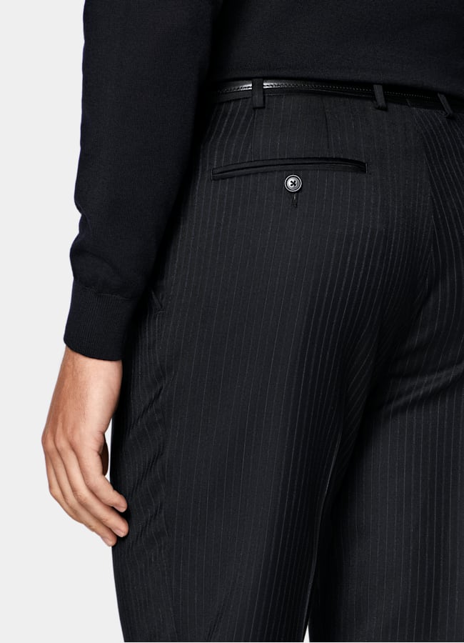 SUITSUPPLY All Season Pure S130's Wool by Carlo Barbera, Italy Navy Striped Tailored Fit Milano Suit